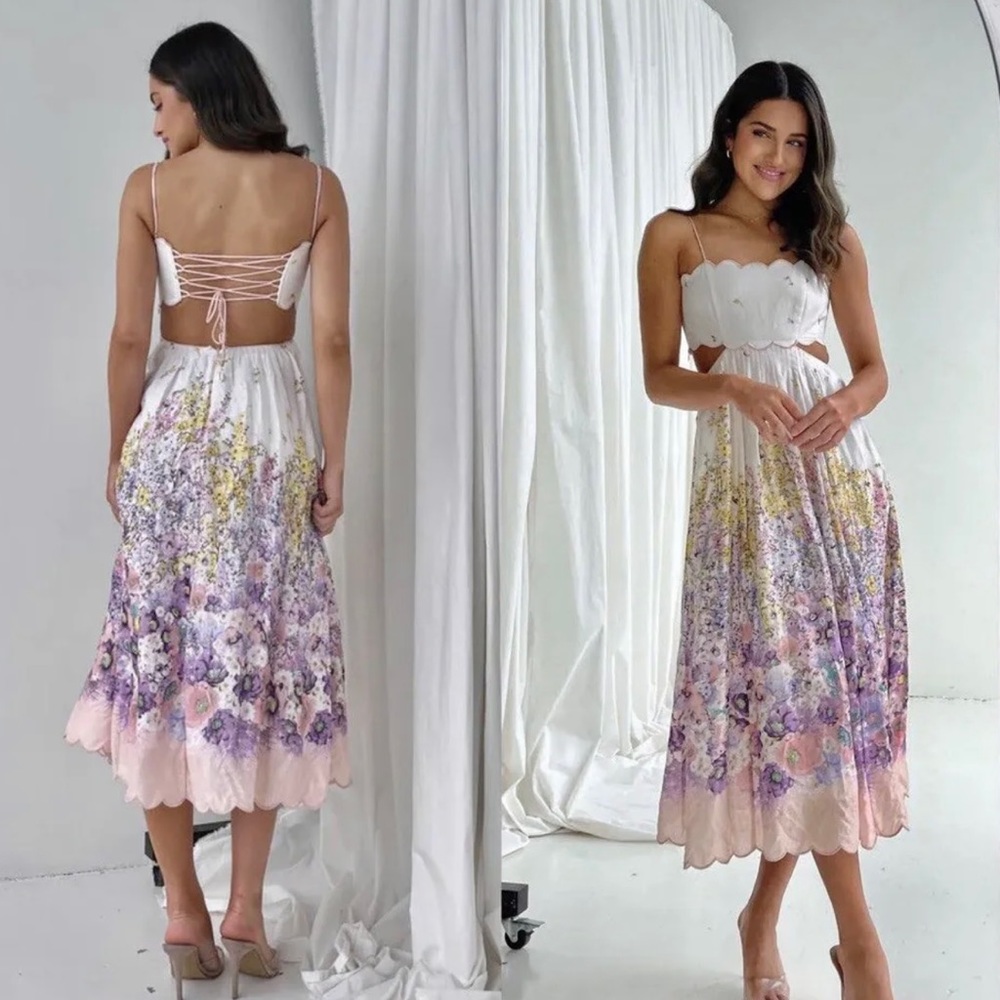 NWT Zimmermann Jude Scallop Cut Open Back Midi Dress Designer Size 3